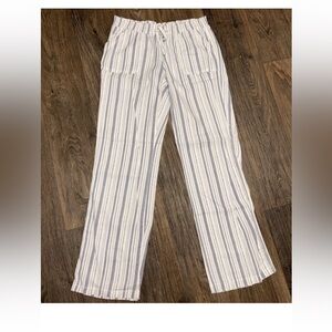 So Womens Linen Blend Elastic Waist Striped Pants Size M